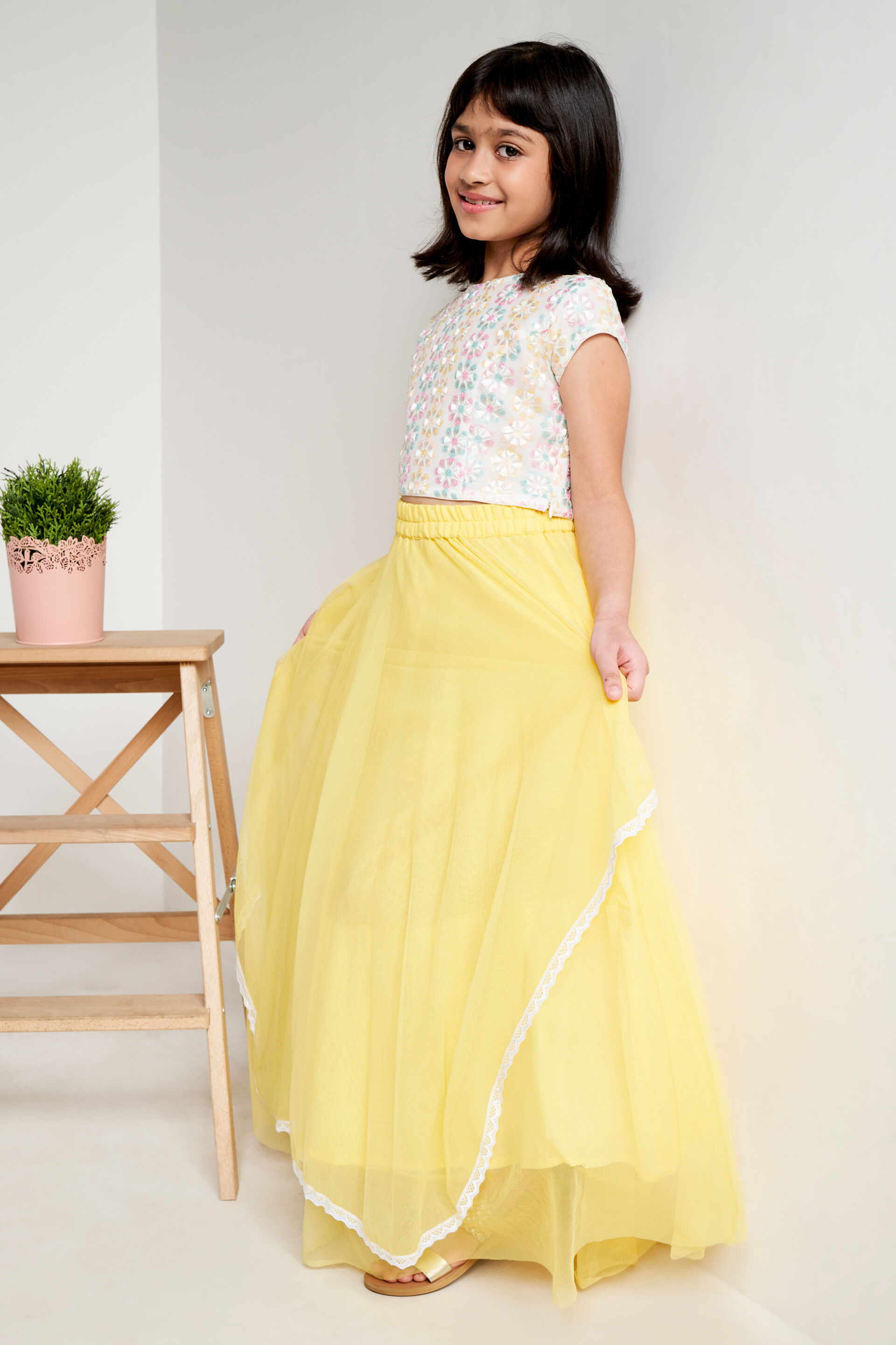 Yellow Skirt-Crop Top Set, Yellow, image 3
